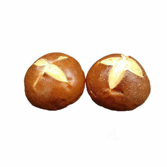 Pretzel Burger Bun 3.5" Dia With Cross Cut / No Salt - 10 per pack